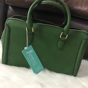 Initials Inc Signature Gold Satchel in Emerald